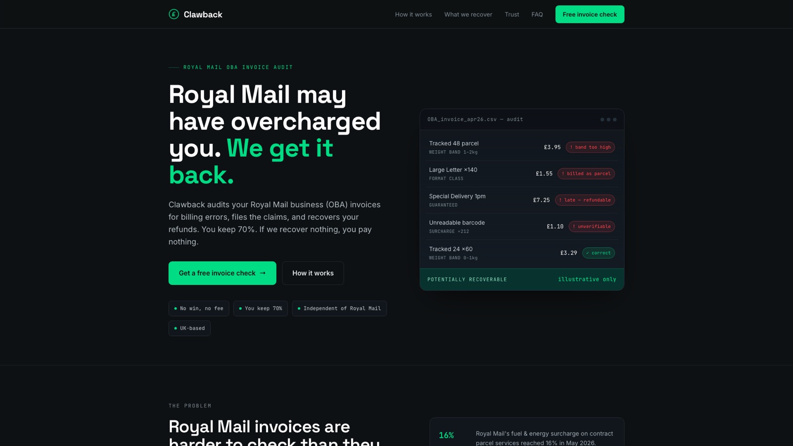 Clawback homepage
